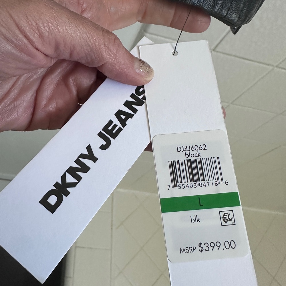 DKNY Jeans Charcoal Leather Moto Jacket - Picture 15 of 16